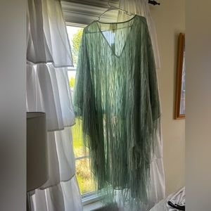 Anthropologie Sage Green Fringe Dress